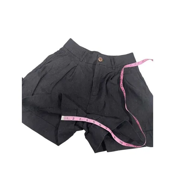 Monoloq Clothing Black High Rise Pleated Linen Feel Minimalist Shorts 38/M