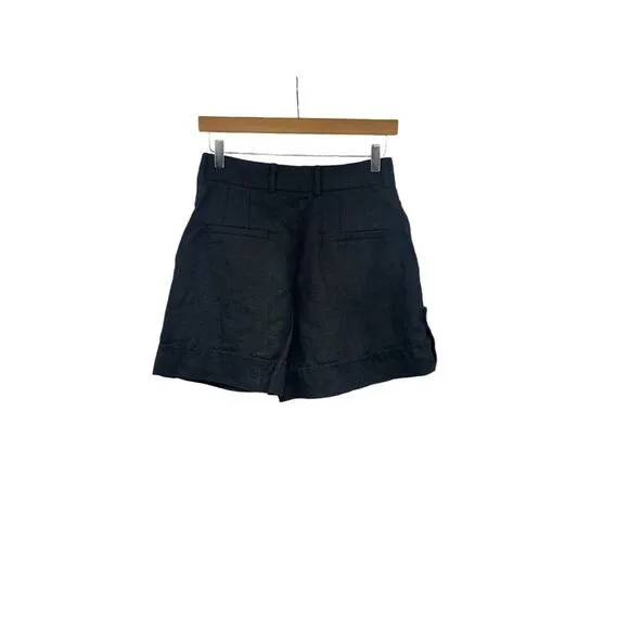 Monoloq Clothing Black High Rise Pleated Linen Feel Minimalist Shorts 38/M