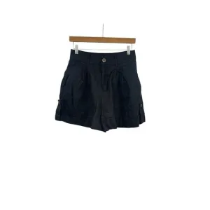 Monoloq Clothing Black High Rise Pleated Linen Feel Minimalist Shorts 38/M