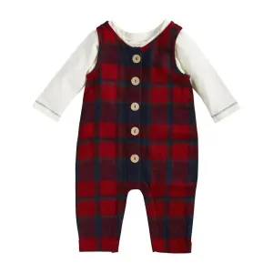 Mud Pie Brushed Flannel Tartan Overall 2 Piece Set