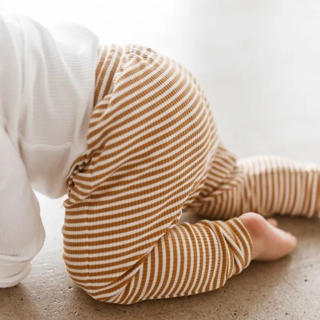 Mustard Stripe Rib Cotton Stretch Harem Pants