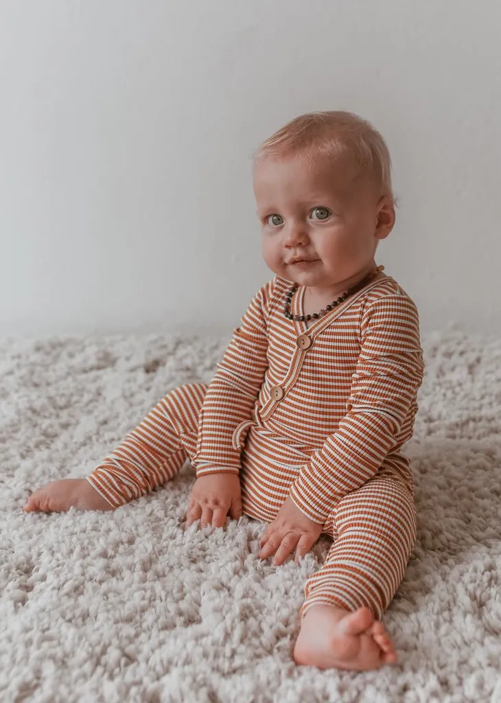 Mustard Stripe Rib Cotton Stretch Harem Pants