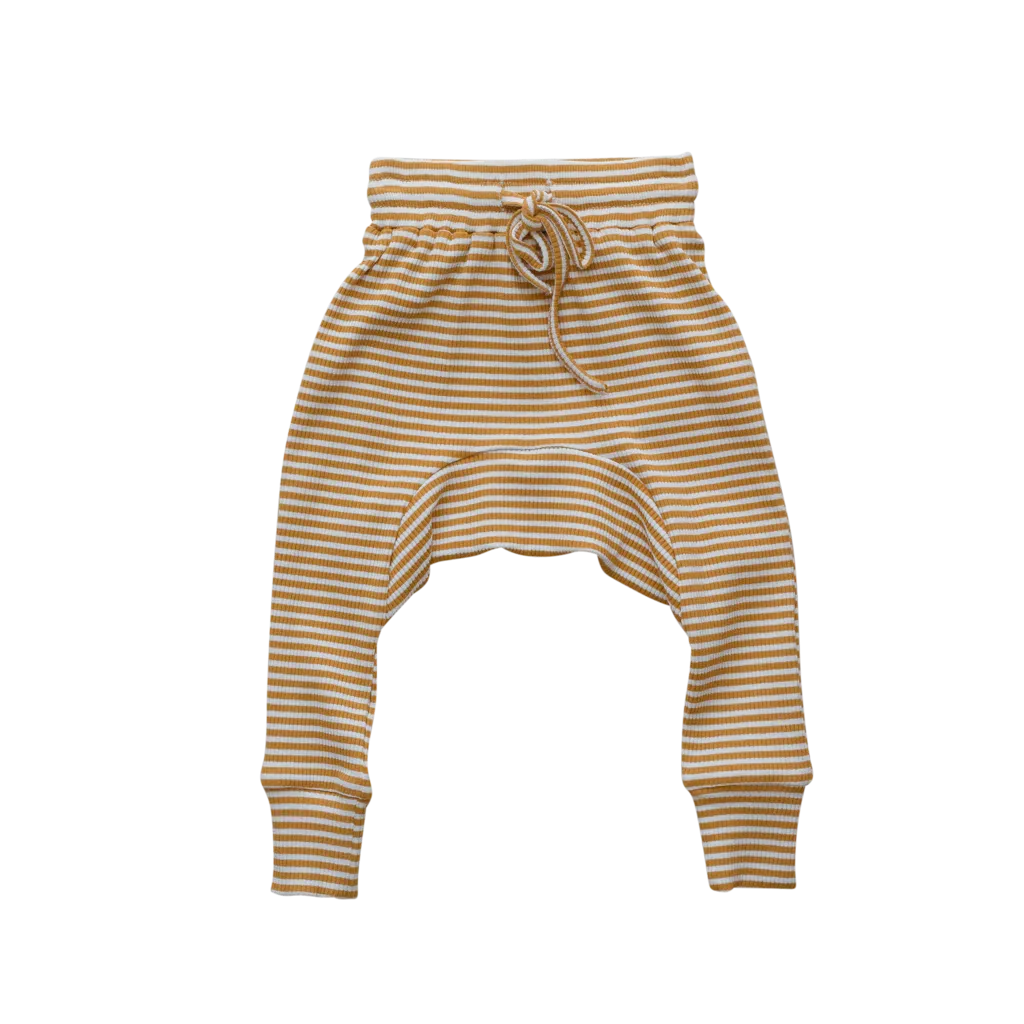 Mustard Stripe Rib Cotton Stretch Harem Pants