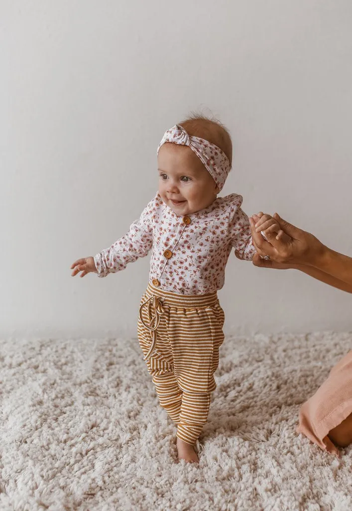 Mustard Stripe Rib Cotton Stretch Harem Pants