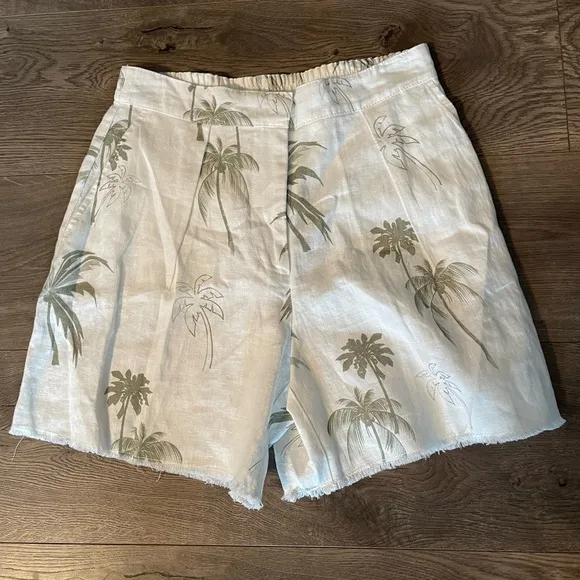 New ATM Palm Tree Print Linen Shorts Size 2 Retail $395