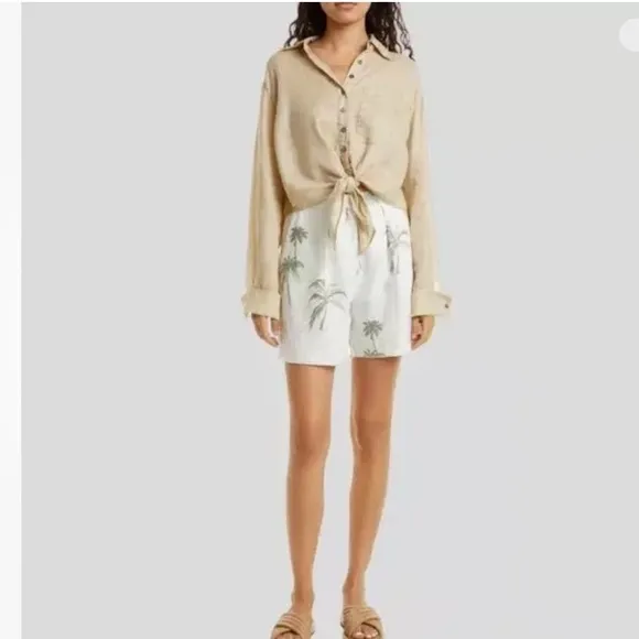 New ATM Palm Tree Print Linen Shorts Size 2 Retail $395
