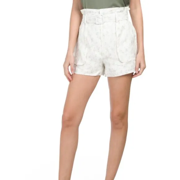 NEW BLANK NYC 100% Linen Shorts White Multi 161mn