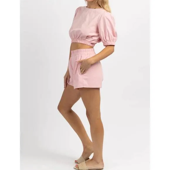 NEW DAY   MOON barcelona linen short set in pink