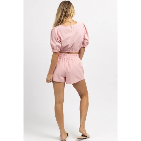 NEW DAY   MOON barcelona linen short set in pink
