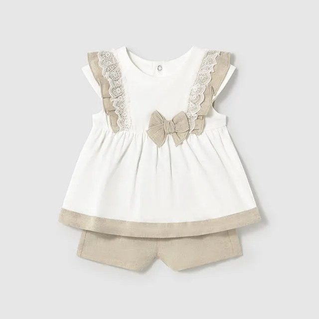 NEW SS25 Mayoral Girls Shorts Set 1236 Linen/10