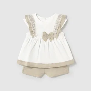 NEW SS25 Mayoral Girls Shorts Set 1236 Linen/10