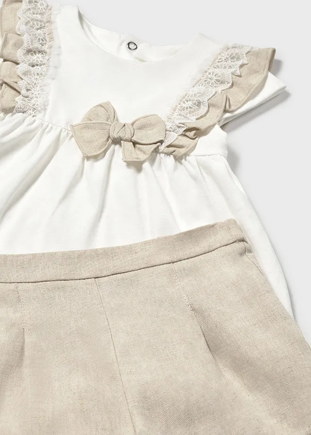 NEW SS25 Mayoral Girls Shorts Set 1236 Linen/10