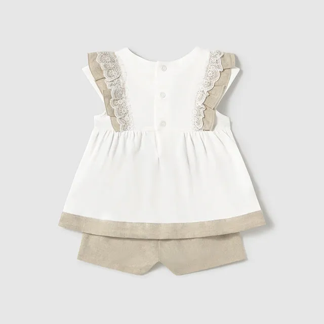 NEW SS25 Mayoral Girls Shorts Set 1236 Linen/10