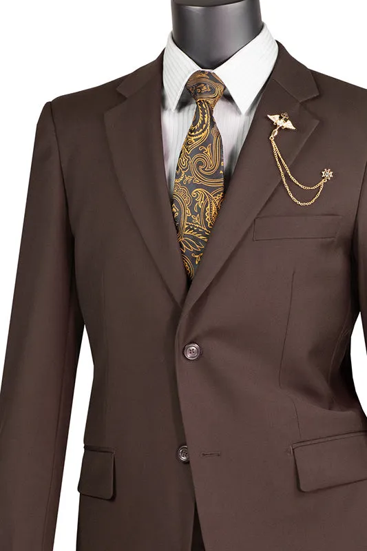 Nola Collection - Brown Regular Fit 2 Piece Suit Flat Front Pants with 2″ Elastic Waistband
