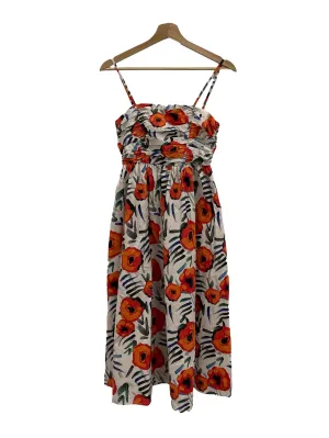 Nude Across Neck Cami Midi Dress With Orange Flowers