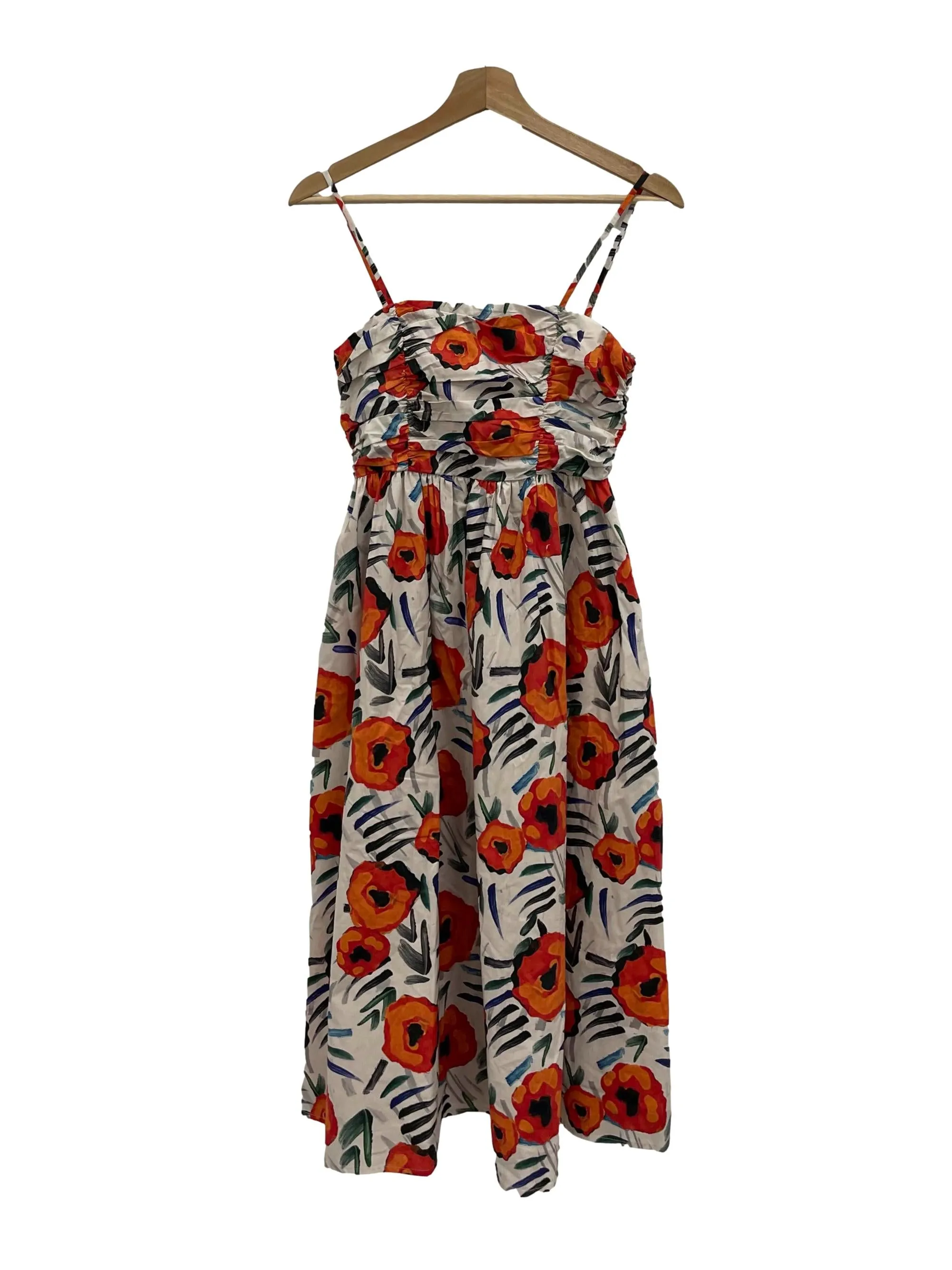 Nude Across Neck Cami Midi Dress With Orange Flowers