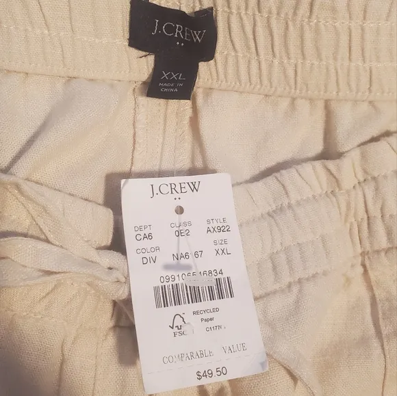 NWT 2-PACK J.Crew Linen Shorts, Pull On Neutral &amp; Black Drawstring Plus Size XXL