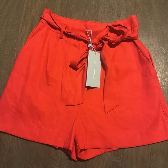 NWT Antonio Melani Amee Linen Blend Belted High Rise Shorts color popsicle