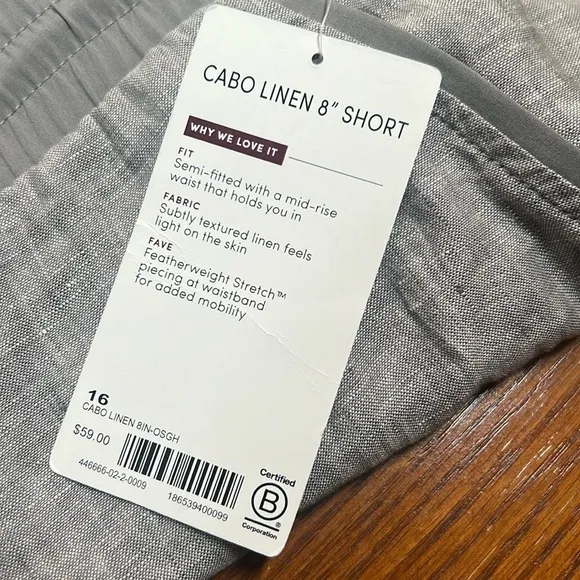 NWT Athleta Cabo Linen Shorts 8 inch Inseam Gray Size 16