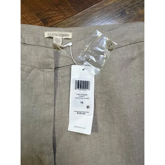 NWT Eileen Fisher Walking Shorts Organic Linen Size 14 $128