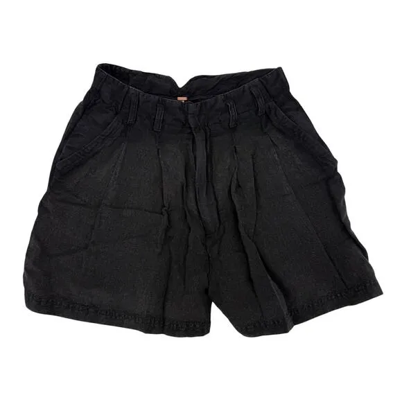 NWT Free People Calla Black Linen Blend High Rise Trouser Shorts Size 2