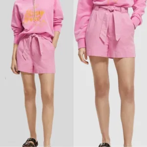 NWT SCOTCH AND SODA High-Rise Linen Tie Bubblegum Pink Shorts Sz L