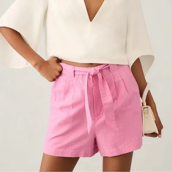 NWT SCOTCH AND SODA High-Rise Linen Tie Bubblegum Pink Shorts Sz L