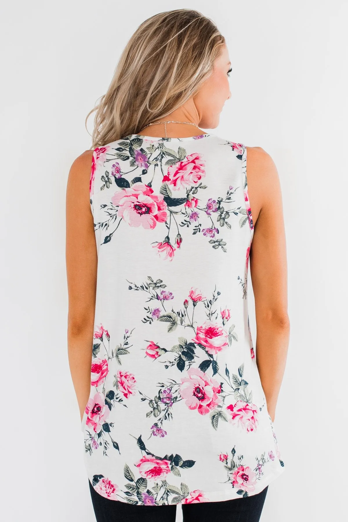 On Repeat Floral Criss Cross Tank Top- White