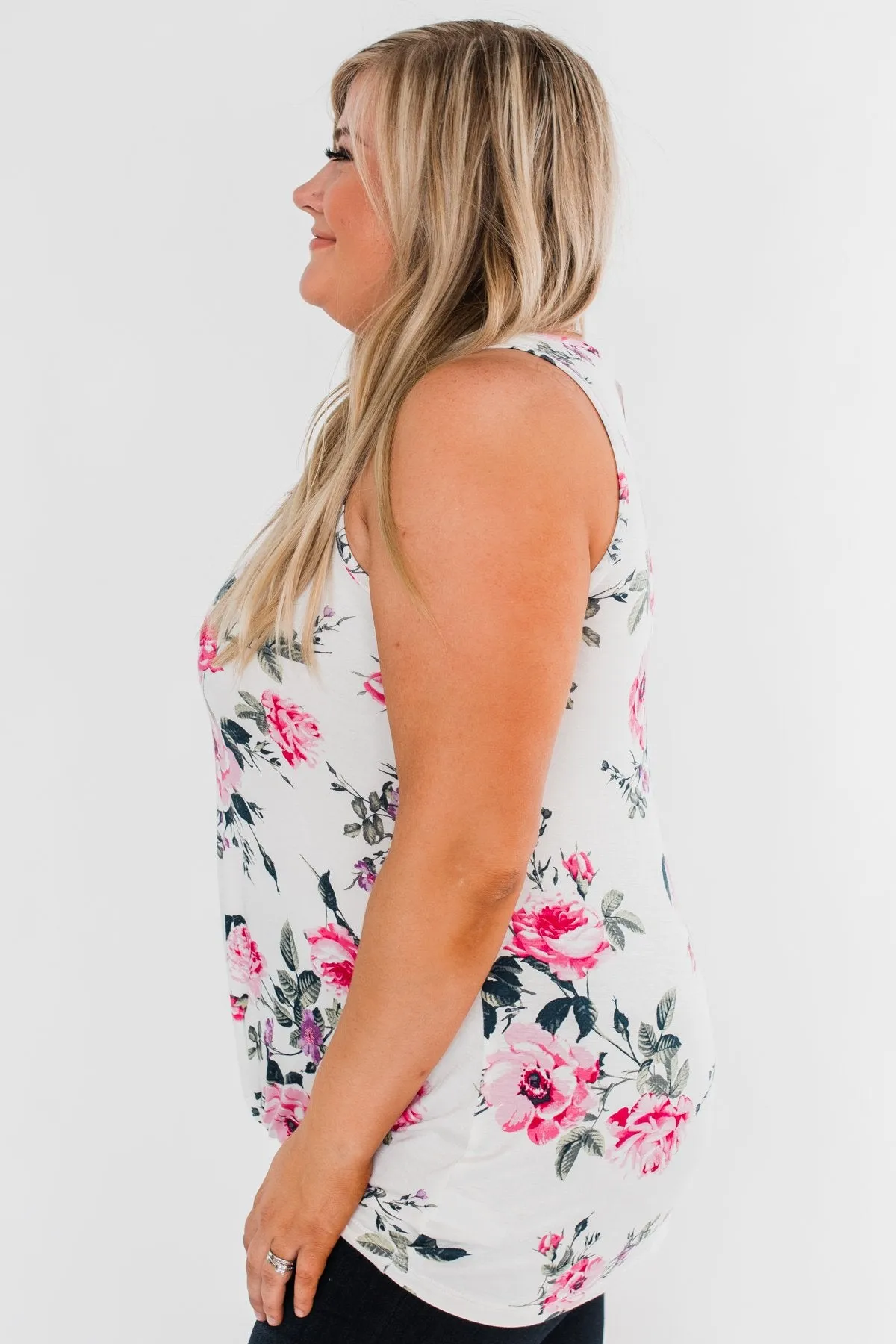 On Repeat Floral Criss Cross Tank Top- White
