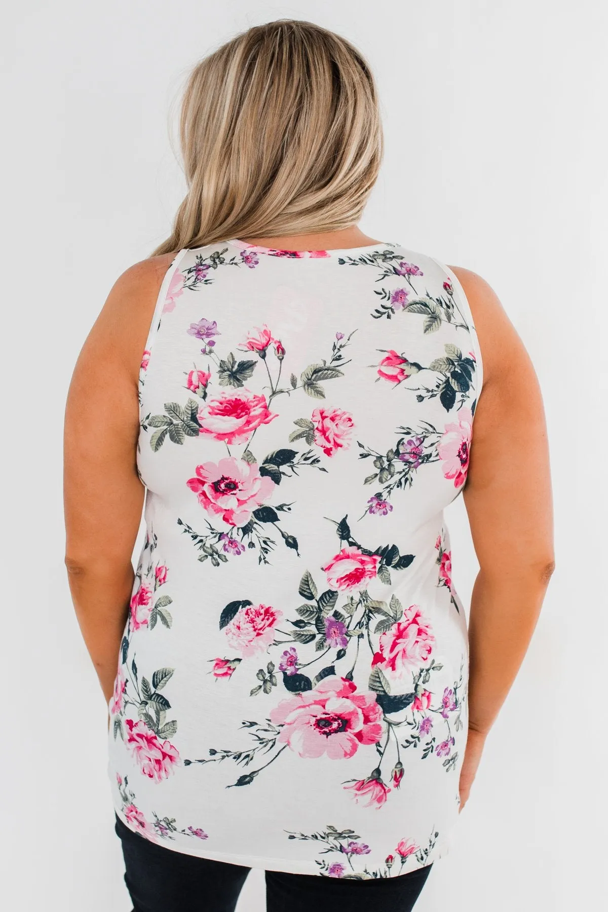 On Repeat Floral Criss Cross Tank Top- White