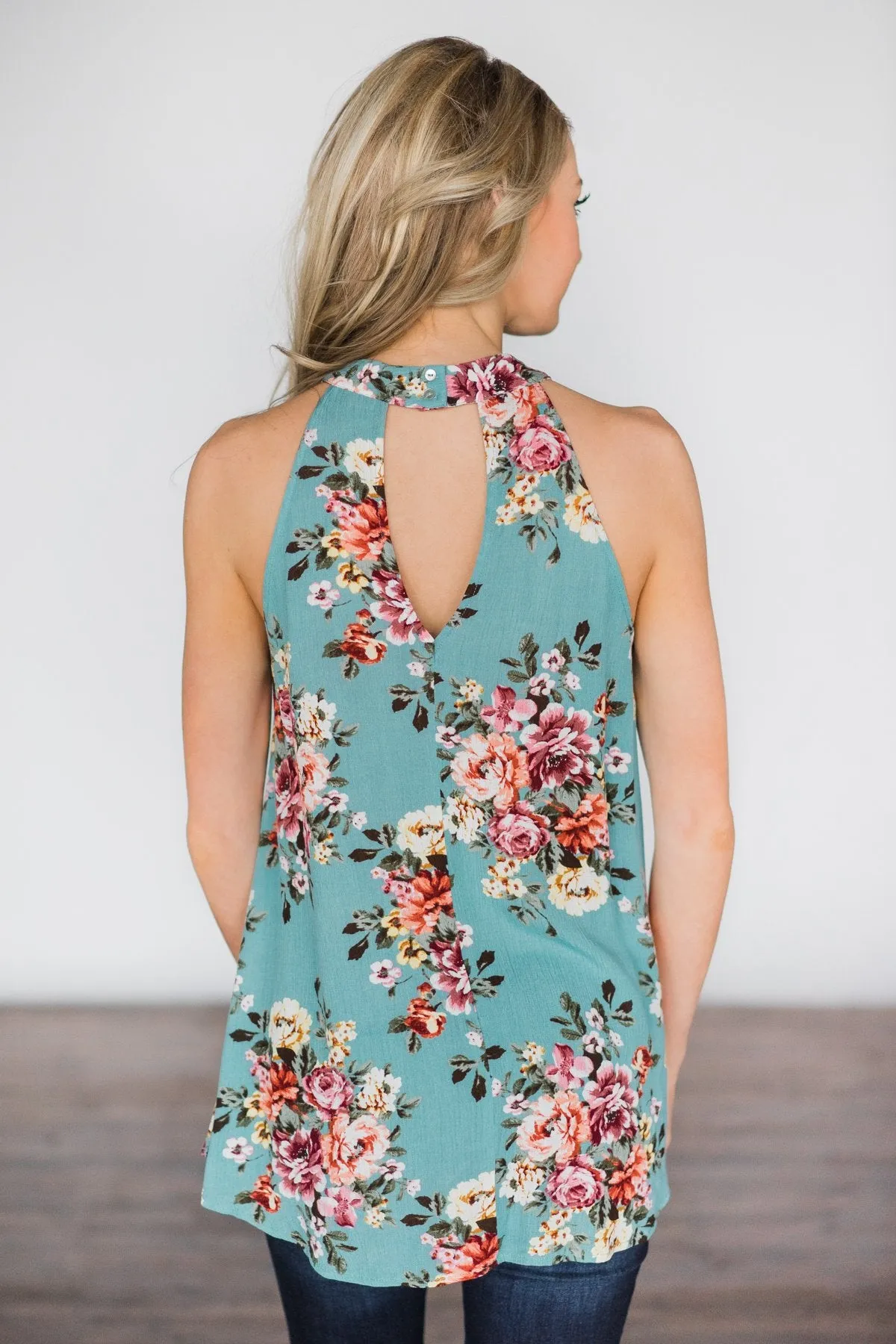 One Spring Day Floral Tank Top ~ Antique Blue