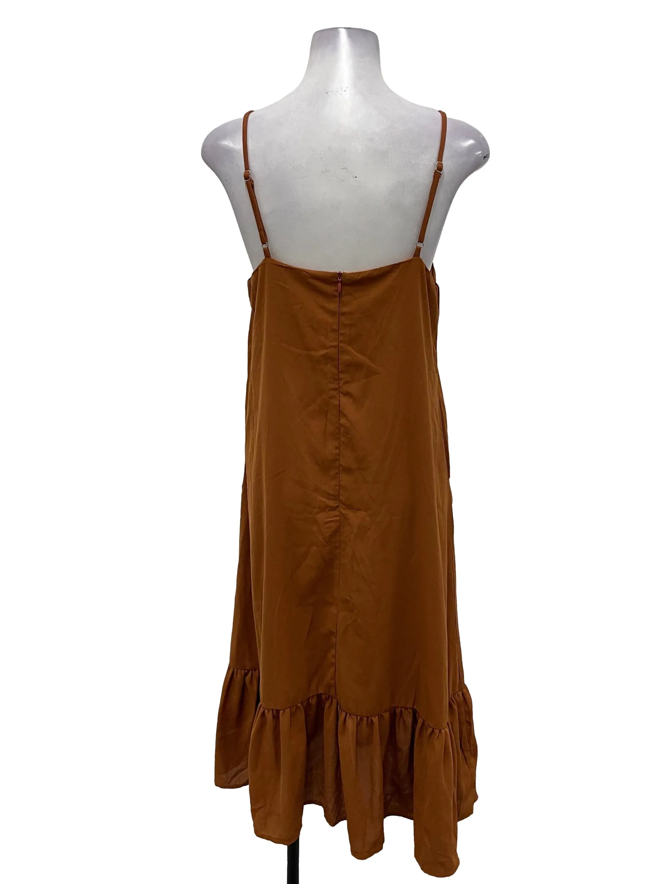 Orange Brown V-Neck Cami Midi Dress