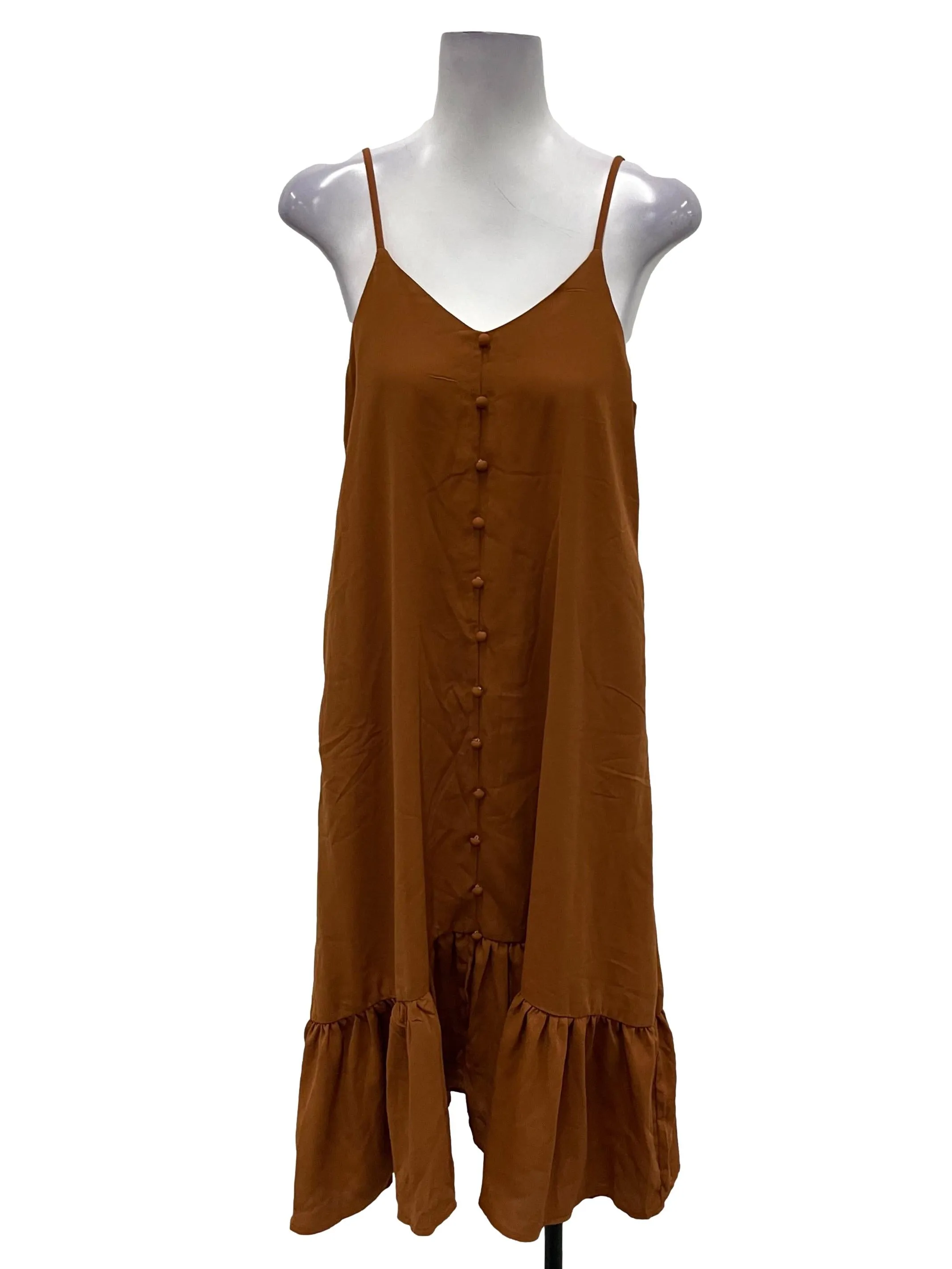Orange Brown V-Neck Cami Midi Dress