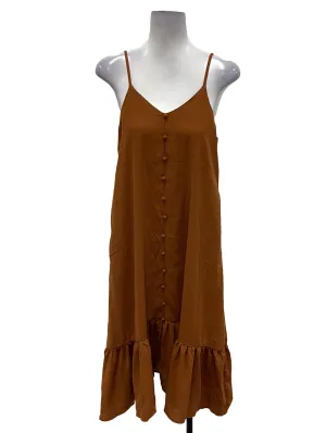 Orange Brown V-Neck Cami Midi Dress