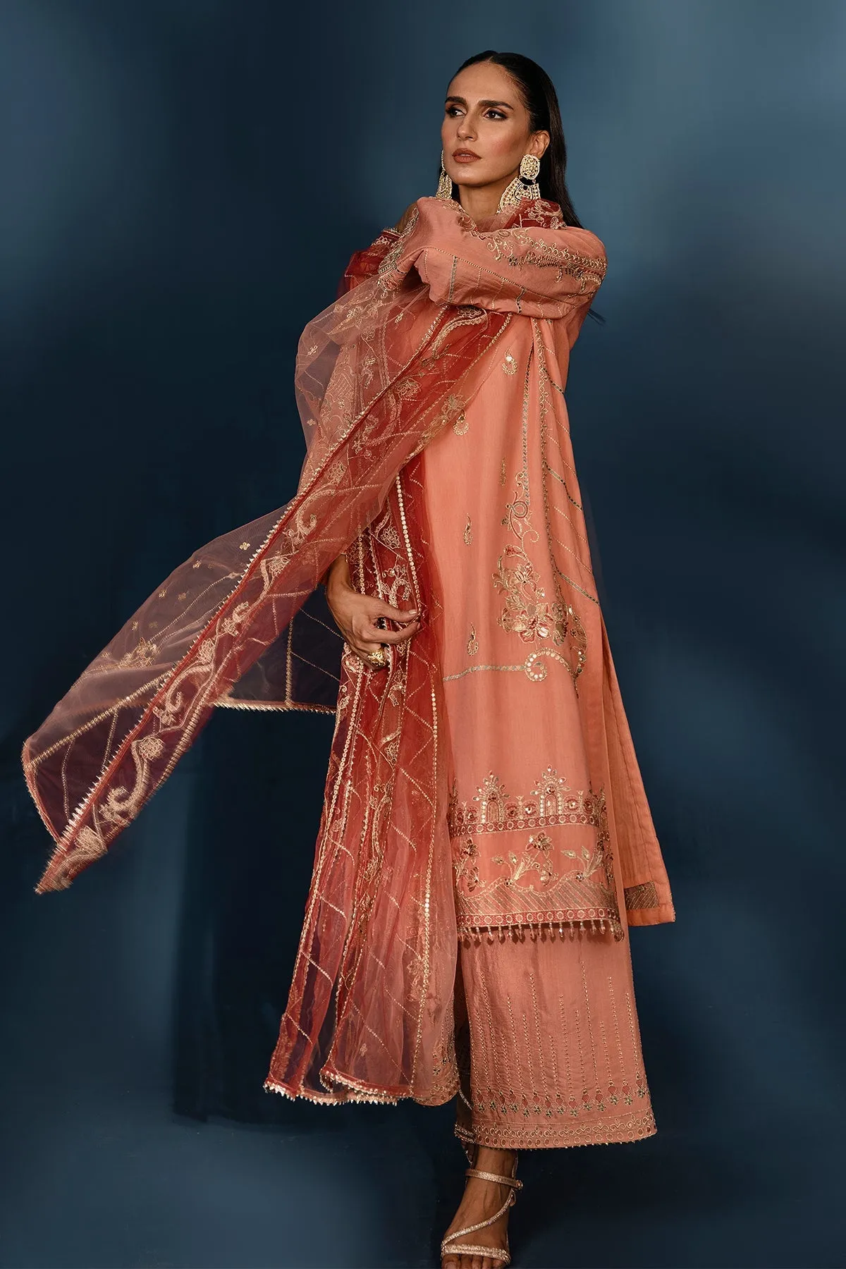 Pakistani Salwar Suit Peach Pink Embroidered Salwar Kameez Dupatta