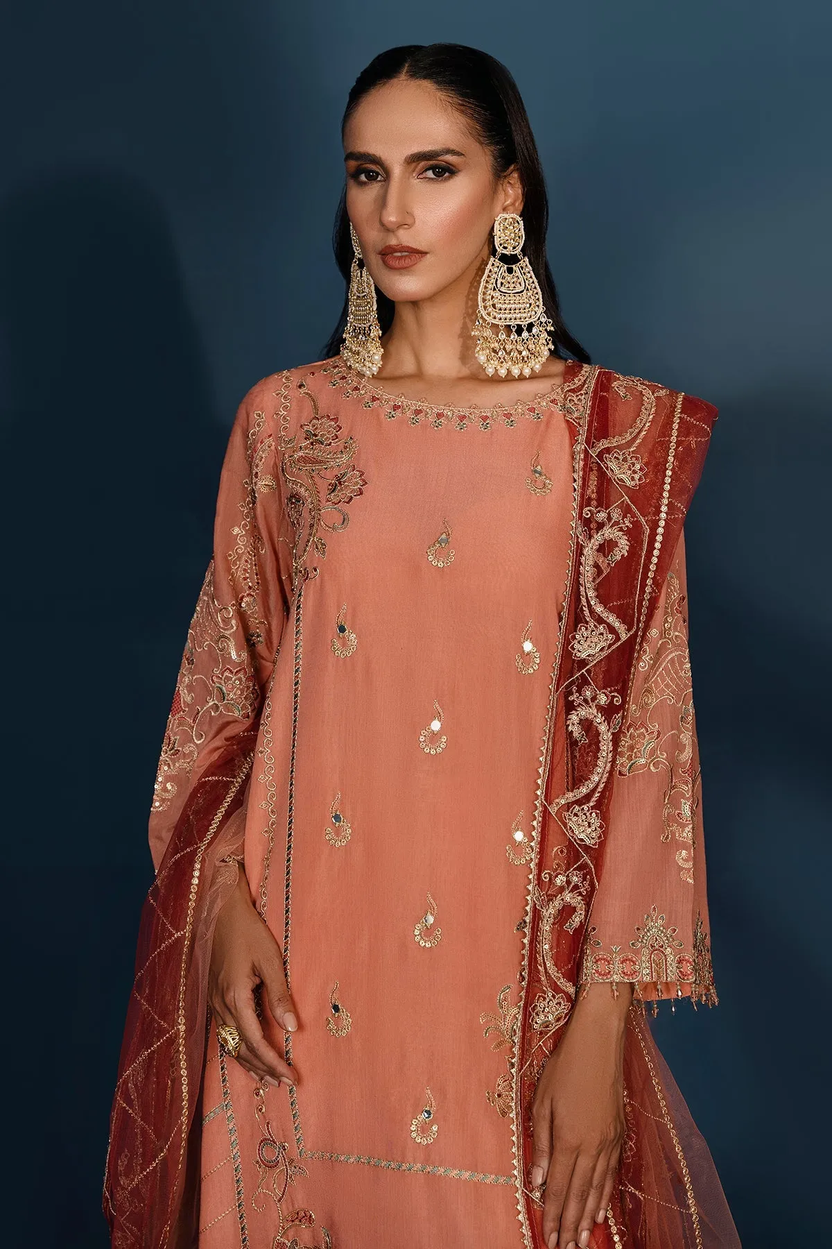 Pakistani Salwar Suit Peach Pink Embroidered Salwar Kameez Dupatta