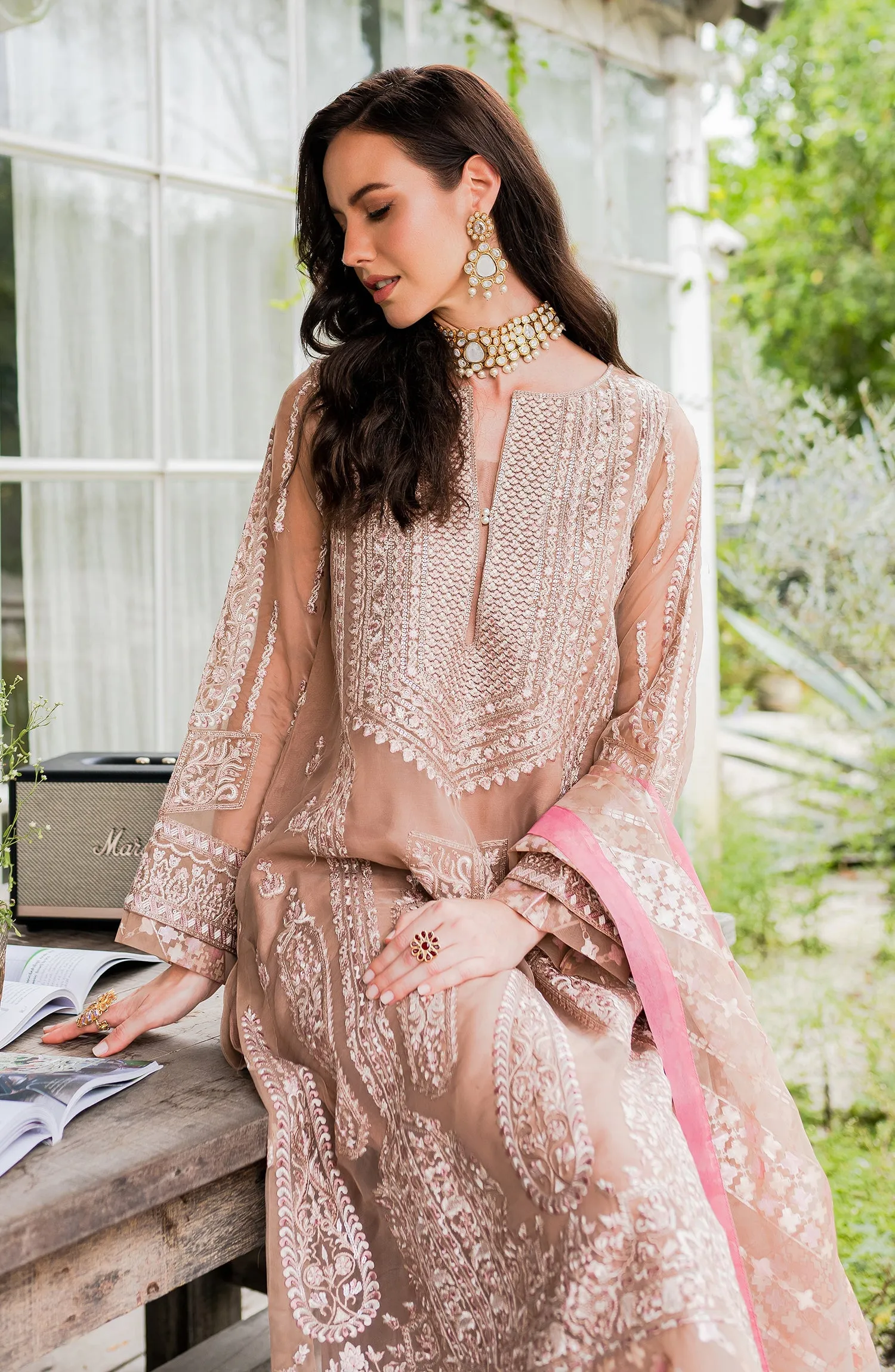Peach Beige Embroidered Pakistani Salwar Kameez Dupatta Salwar Suit