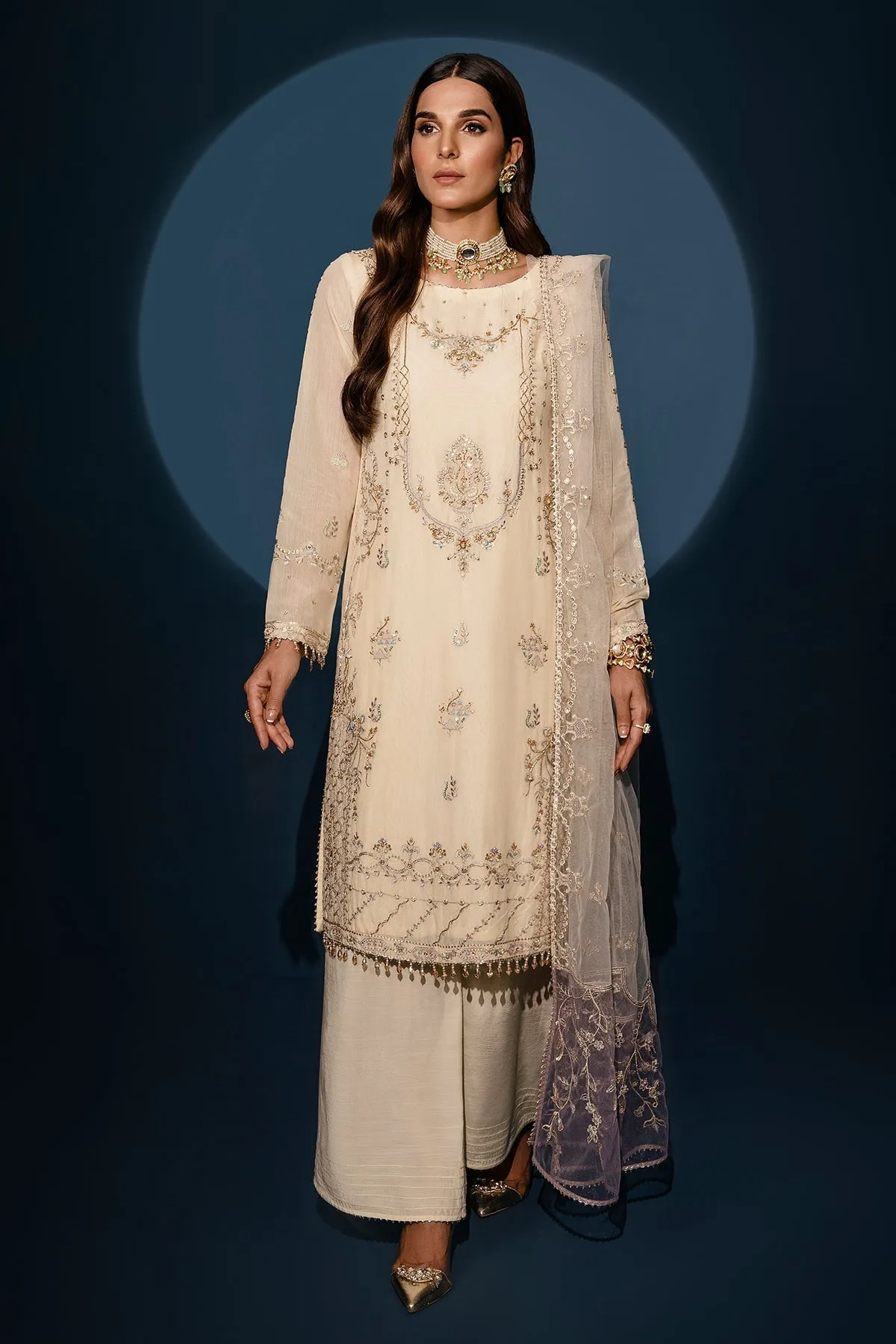 Pearl White Embroidered Pakistani Salwar Kameez Dupatta Suit