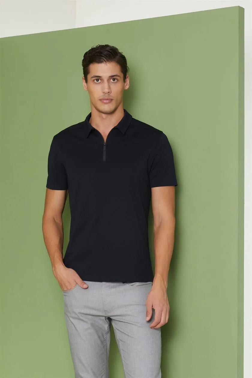 Perona   I   Mens-Thirts & Polos -Polos -Kenichi-Pma-Fv21-3002-Zip-Black  AS7525