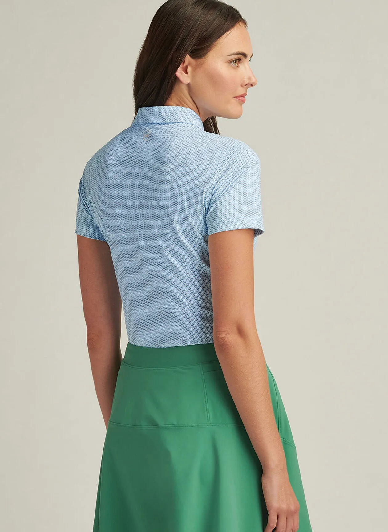 Peter Millar Ladies Trillium Neat Short Sleeve Button Polo - Cottage Blue