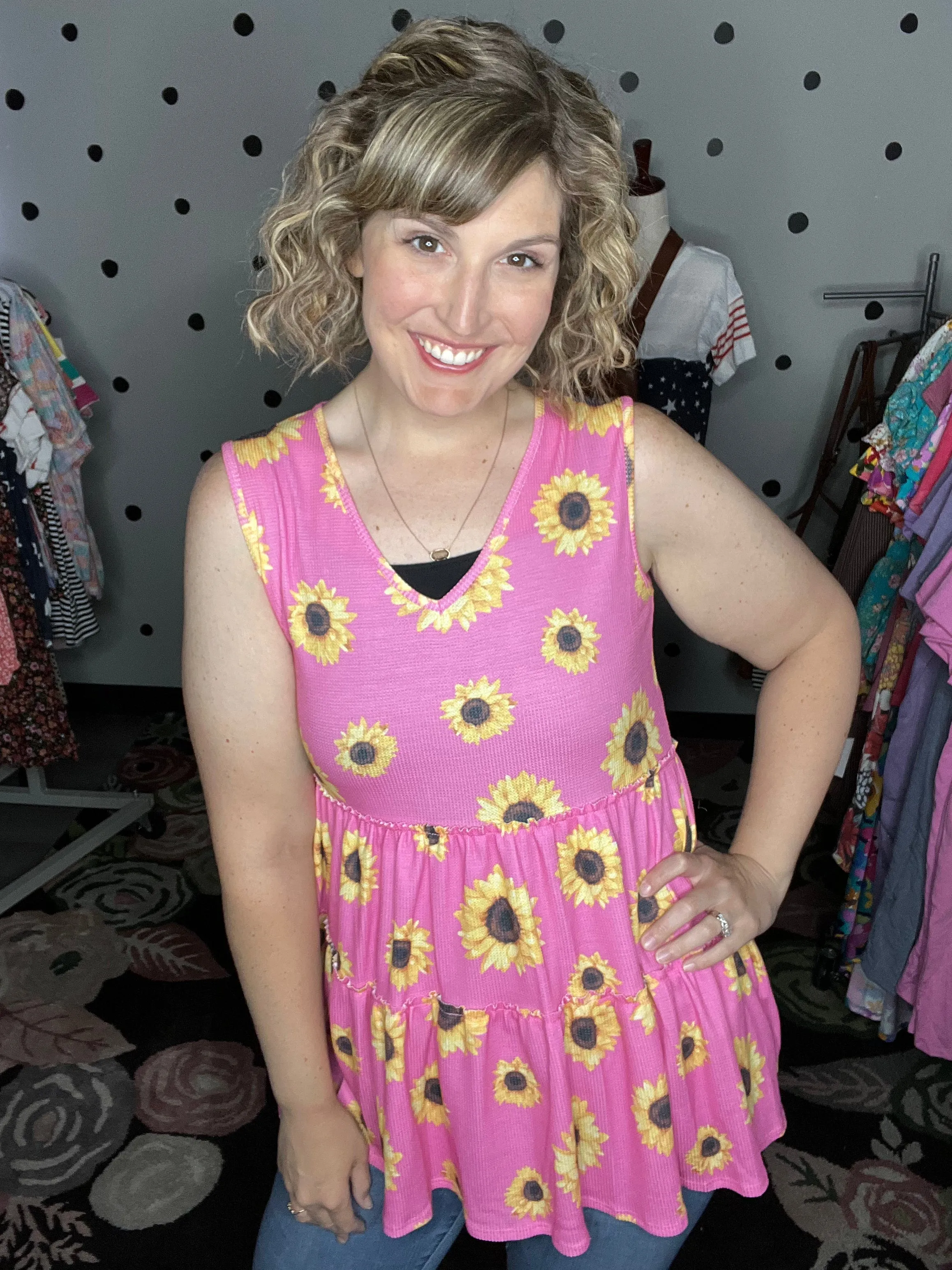 Pink Sunflower Babydoll Tank