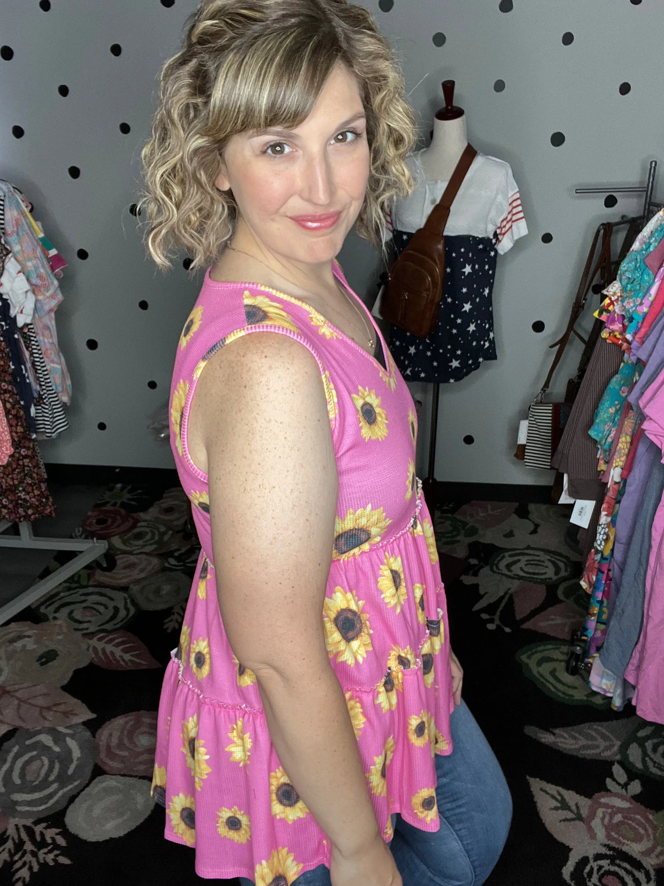 Pink Sunflower Babydoll Tank