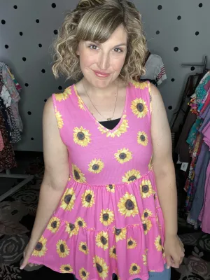 Pink Sunflower Babydoll Tank