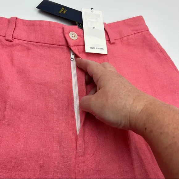 Polo Ralph Lauren Coral Pink 100% Linen Bermuda Shorts Women Size 16 Coastal NEW