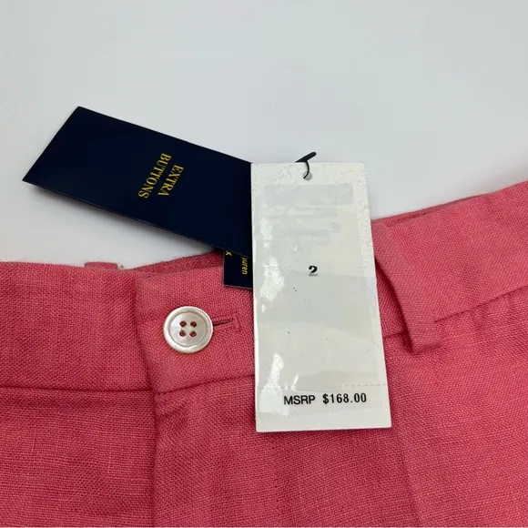 Polo Ralph Lauren Coral Pink 100% Linen Bermuda Shorts Women Size 16 Coastal NEW