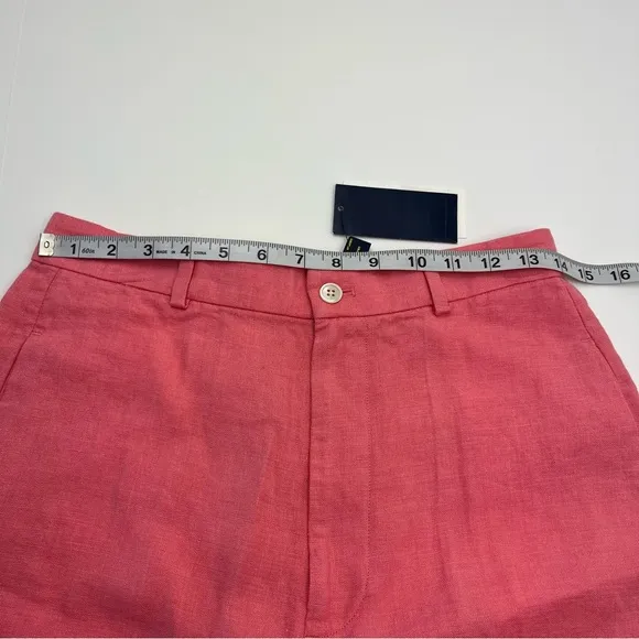 Polo Ralph Lauren Coral Pink 100% Linen Bermuda Shorts Women Size 16 Coastal NEW