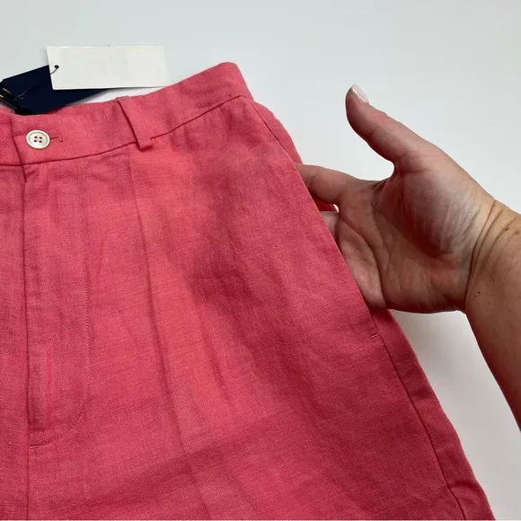 Polo Ralph Lauren Coral Pink 100% Linen Bermuda Shorts Women Size 16 Coastal NEW