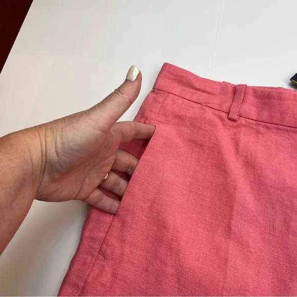 Polo Ralph Lauren Coral Pink 100% Linen Bermuda Shorts Women Size 16 Coastal NEW
