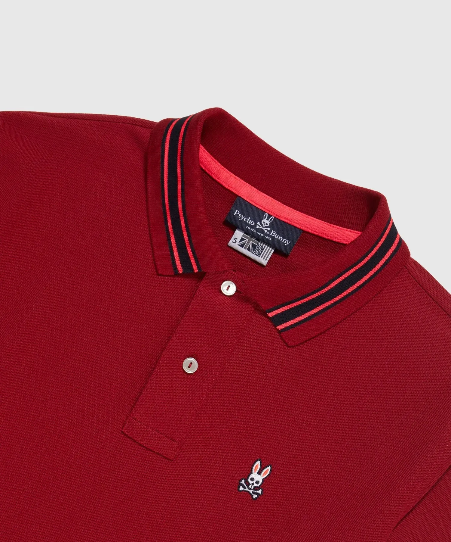 Psycho Bunny Estacada Collar Stripe Long Sleeve Polo - Rio Red