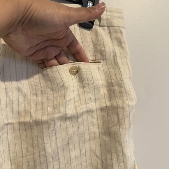 Ralph Lauren Mini Shorts Womens Beige Striped 100% Linen Size 6
